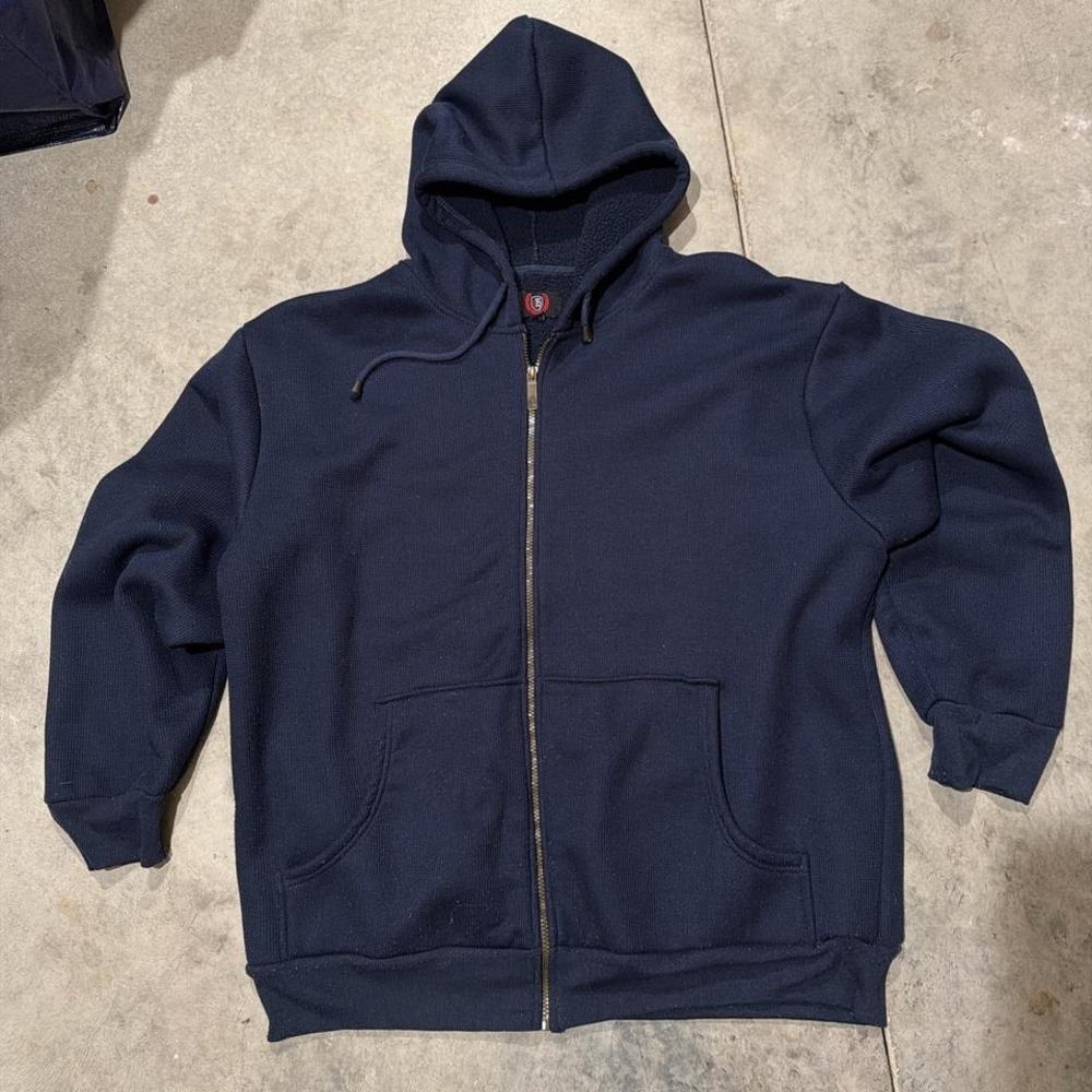 Vintage 90s Navy Heavyweight Waffle Lined Full Zip Up Hoodie